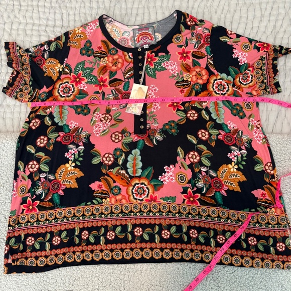 Johnny Was Floral Print Top - Pink and Navy - Picture 7 of 8